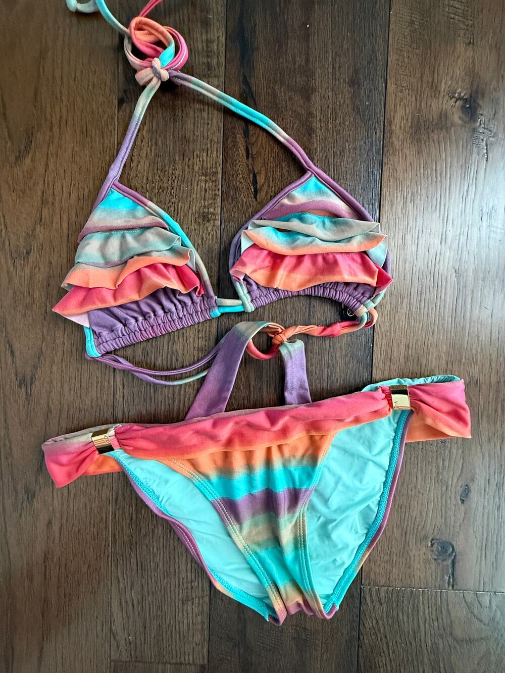 VIX Paula Hermanny Ombre Ruffle Bikini D Cup Top Sz L Bottom Brazil